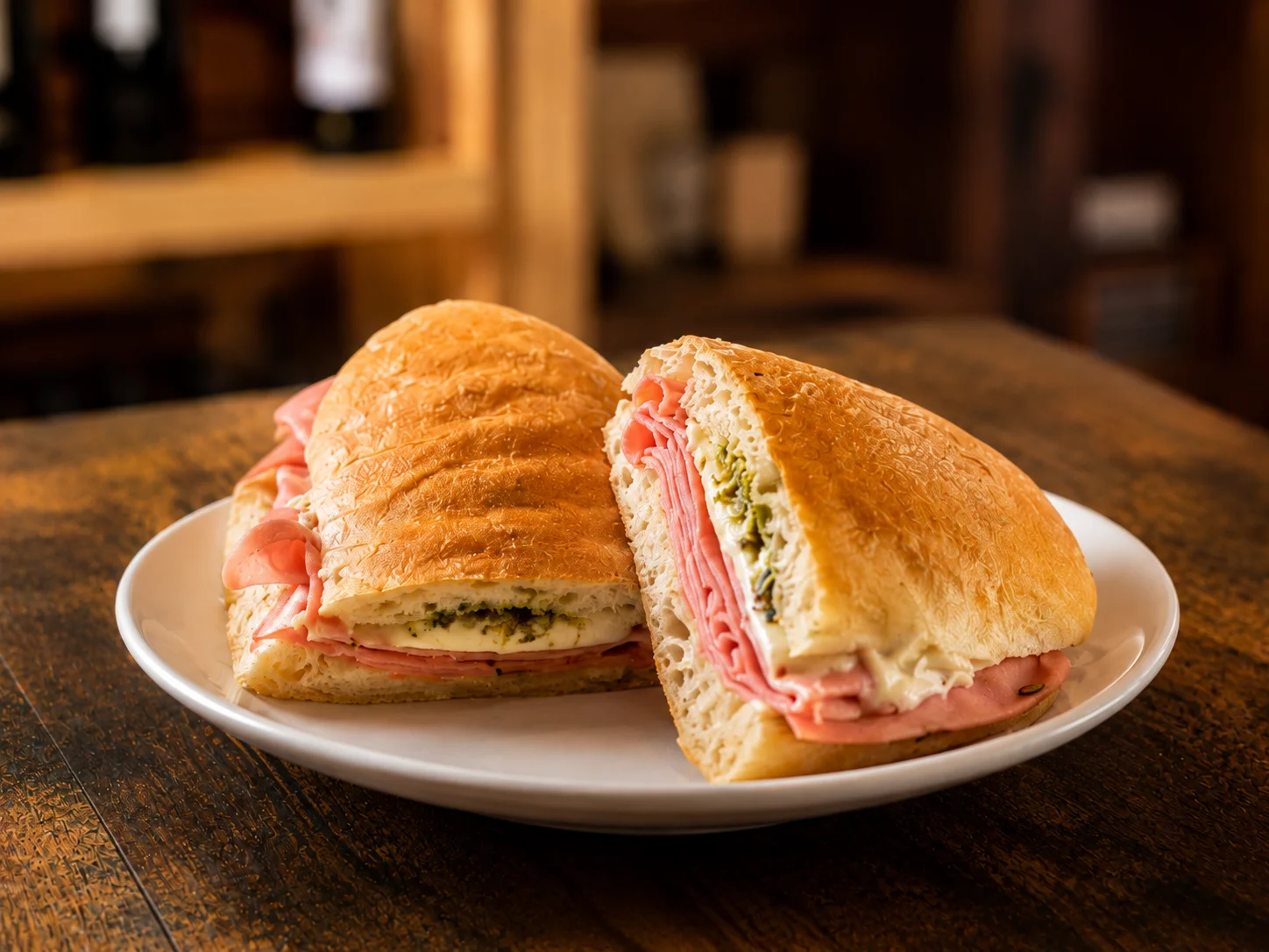 Mortadella panini on a plate at Origini Salumeria